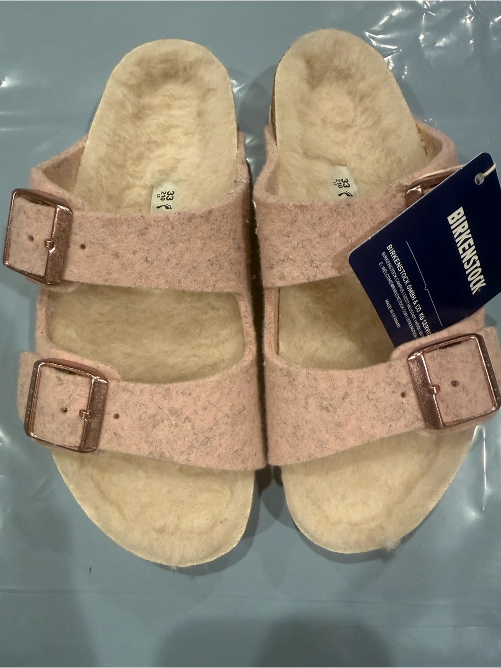 Birkenstock Arizona Pink Shearling Double-Buckle Slide Mules